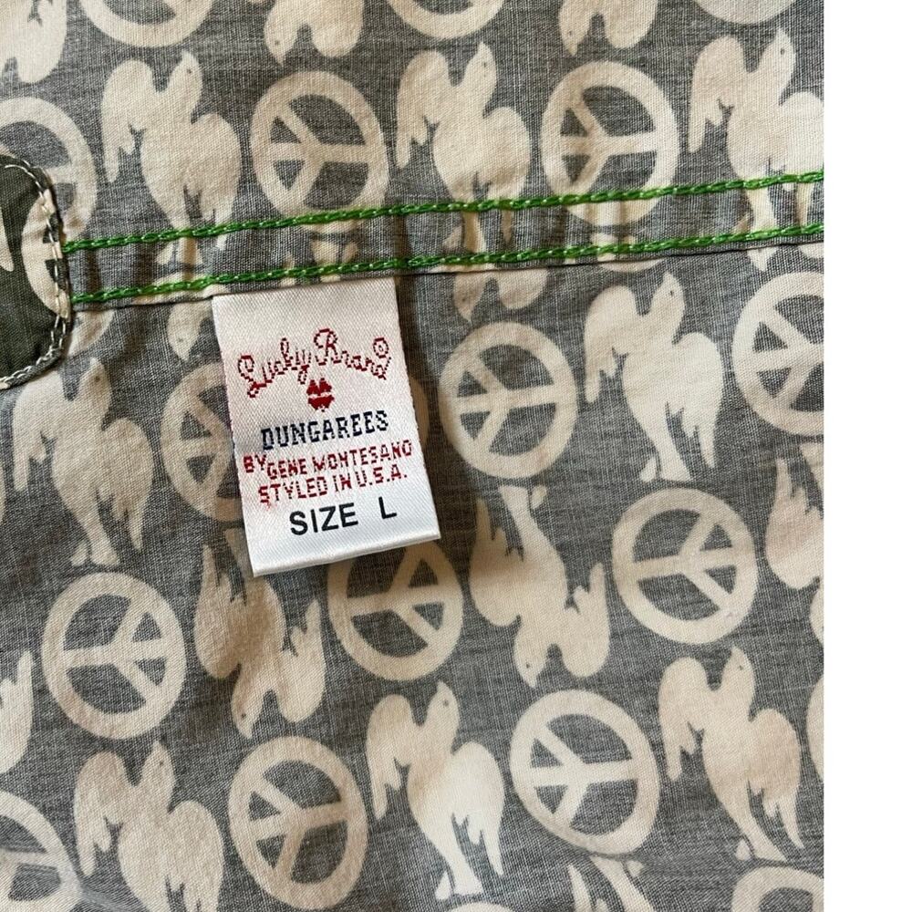 VTG Y2K Lucky Brand Men Shirt Peace Sign & Dove AOP Size Large Indie Boho Retro - Picture 9 of 9